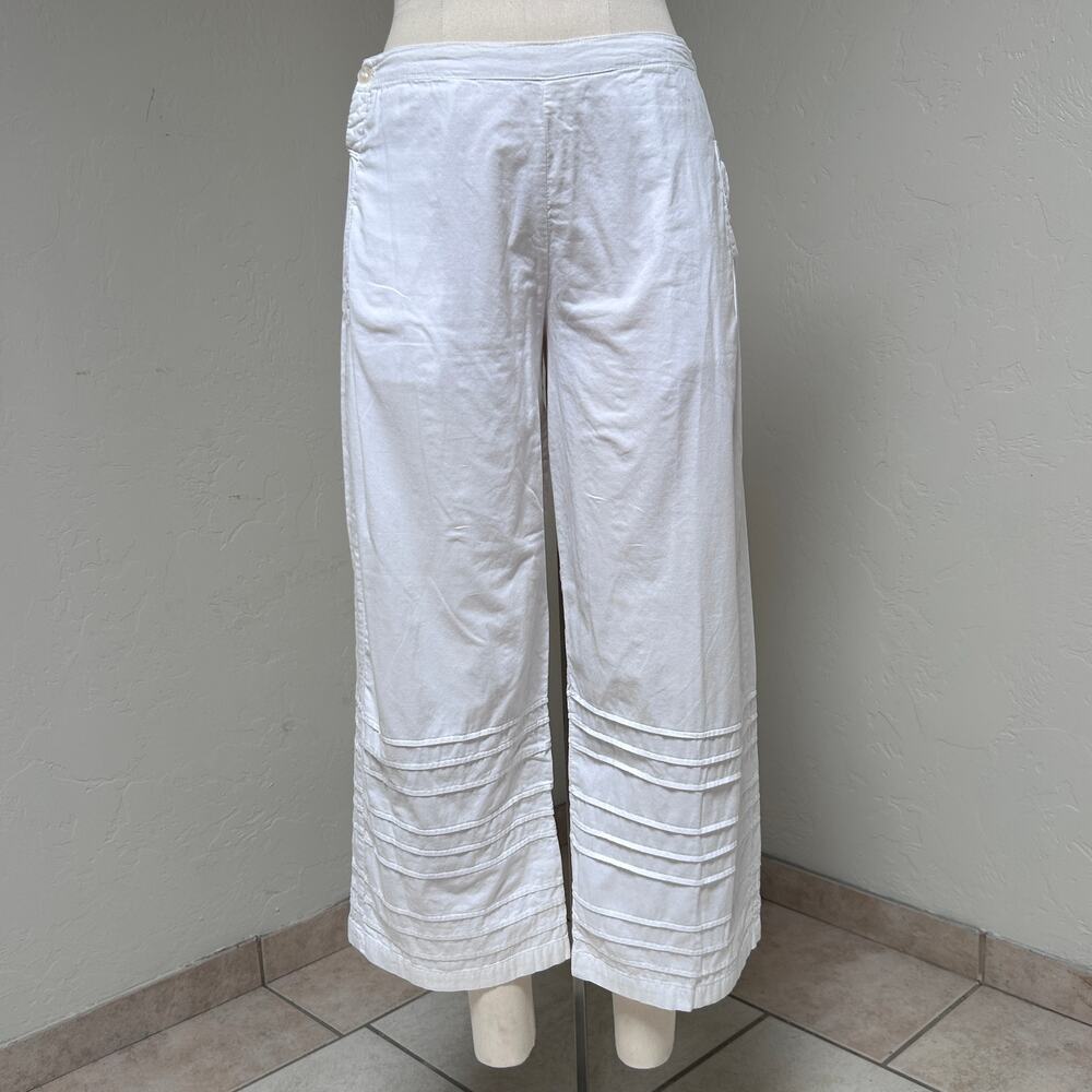 Tulip White Cotton Bloomer Pants Wide Leg Pintuck Prairie Lagenlook S/M 30"